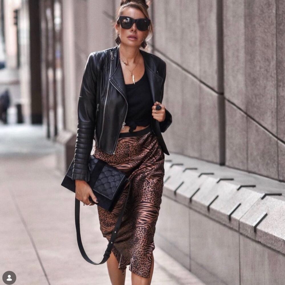 Cami NYC Brown and Black Animal Print Midi Skirt